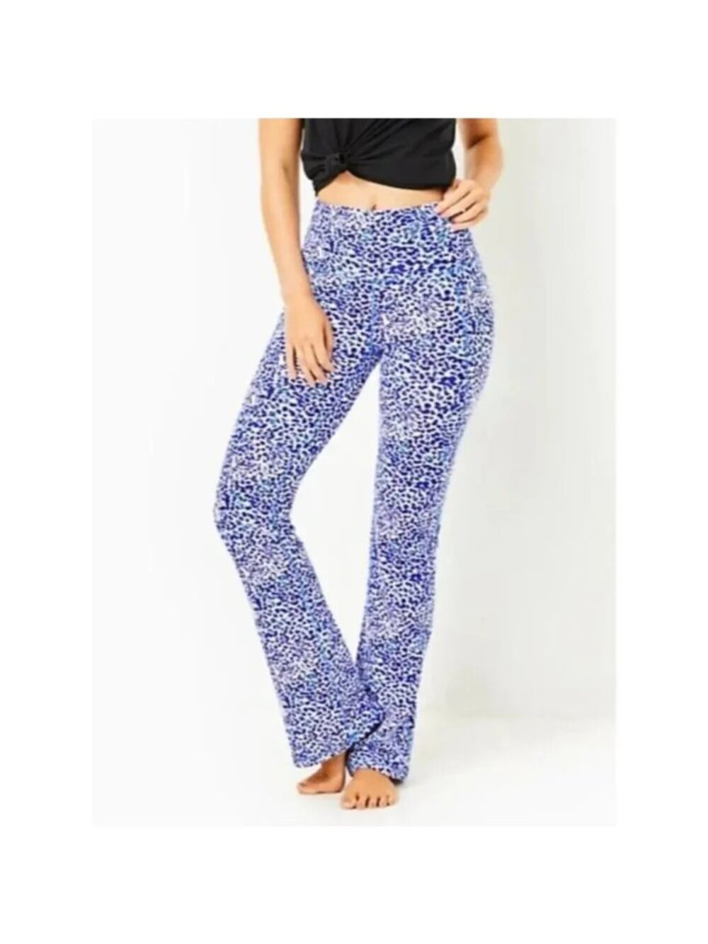 Lilly Pulitzer Vita Flare Leg Luxletic Blue Leopard Print Bootcut Leggings, Size